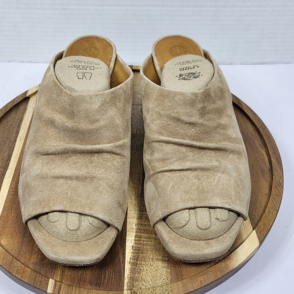 Coclico 35681 Women Sand Ruched Suede Peep Toe Wood Block Heel Mules Size 40 EU - Picture 3 of 13